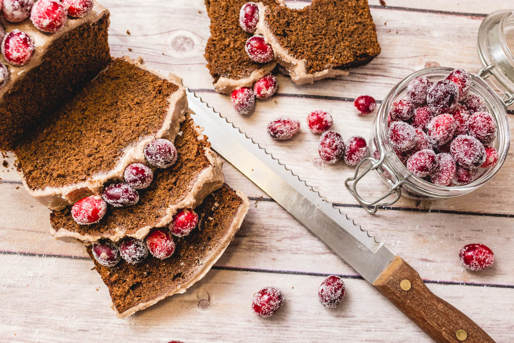 Spiced ginger bread with sugared cranberries