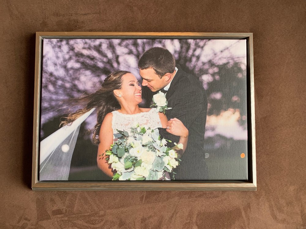 bride and groom floating frame canvas print
