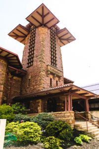 Oriental pagoda style architecture from historic train station 67 in columbus ohio