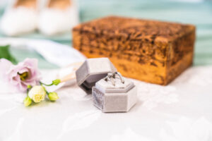 Wedding rings and a ring box