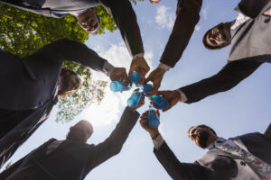 groomsmen toast from below